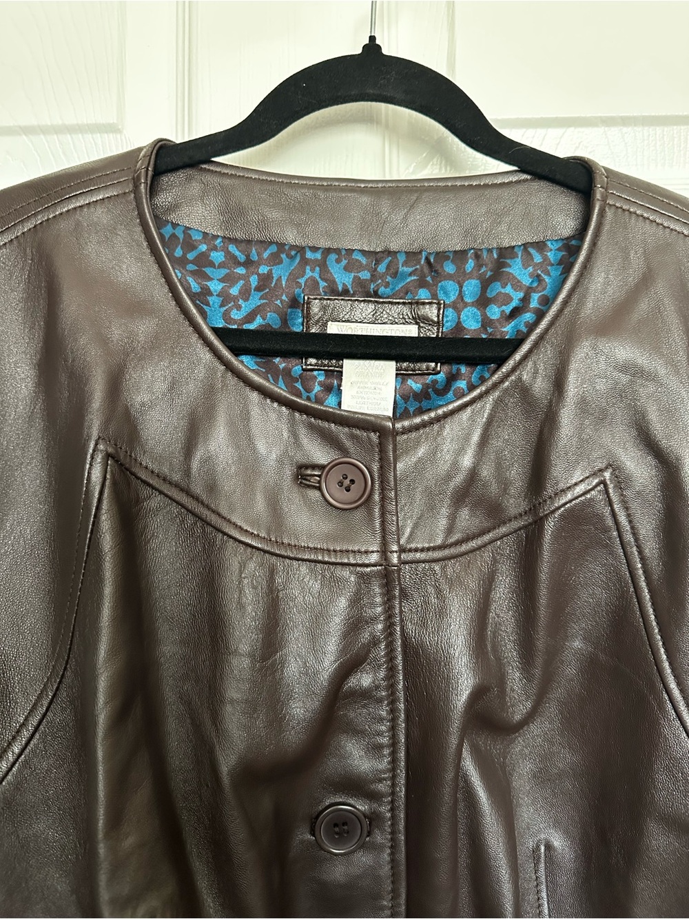 Worthington Woman 2X Genuine Leather Brown Jacket Button Front - Picture 6 of 9
